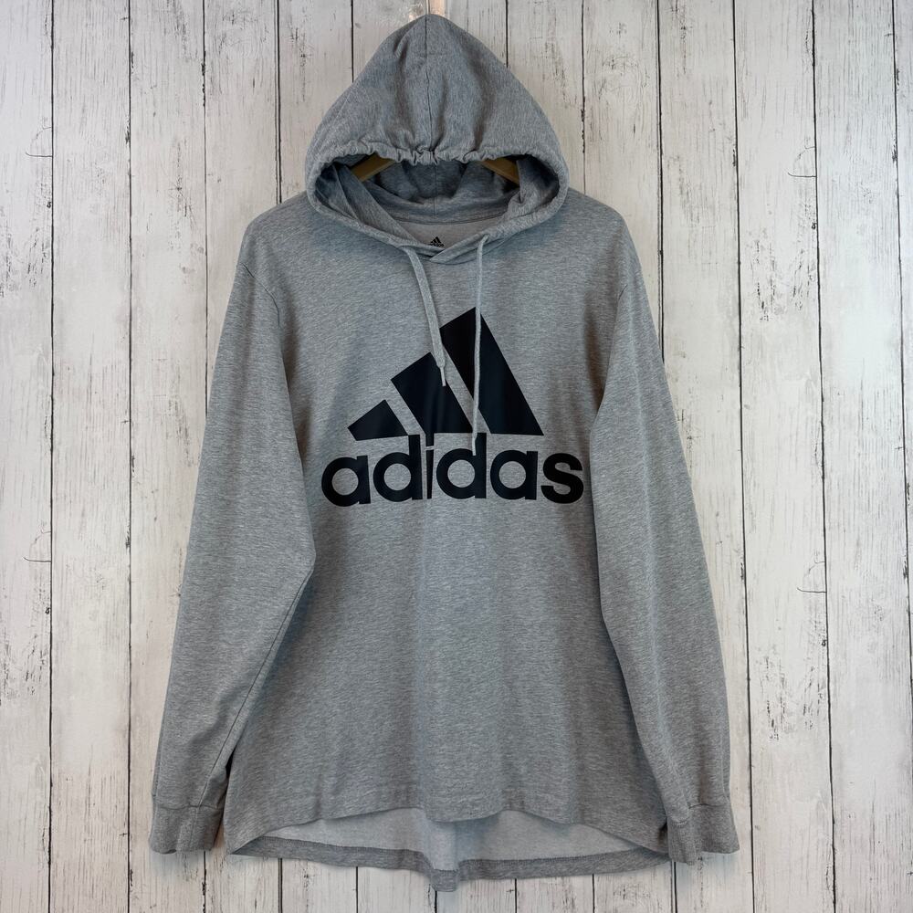 Adidas Grey Essentials Aeroready Graphic Logo Performance Hoodie Size XL - Picture 2 of 13